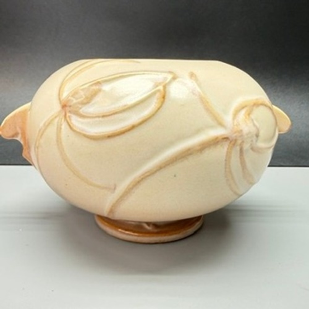 Vintage Roseville Teasel Ceramic Vase Art Deco Peach Round Bowl 342-4 READ